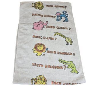 Vintage 1979 Marimekko Childrens Bath Towel Animal Graphics Fun Text